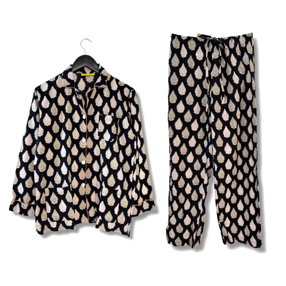 Roberta Roller Rabbit Small Cotton Loungewear Set Block Print Black Tan - Picture 1 of 13